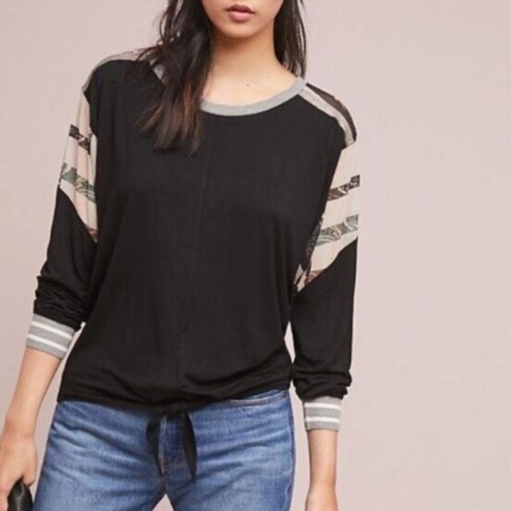 TINY Anthropologie Pippa Patchwork Chiffon Jersey-Knit Black Multicolor Swath S